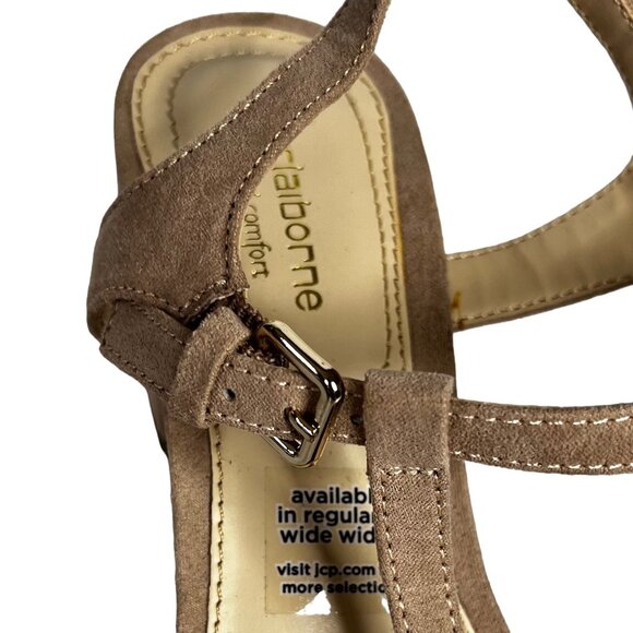 Liz Claiborne Lambert Sandals Womens Size 6.5 Tan Block Heel Suede - Picture 5 of 10